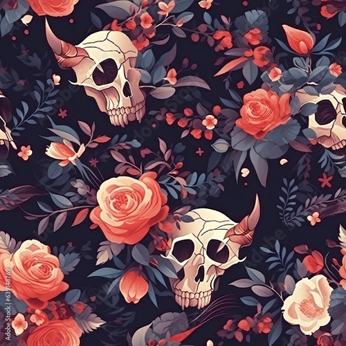  Skulls and rose sseamless pattern photo