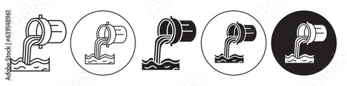 Wastewater Icon. Symbol of industrial drainage system to purification dirty gutter sludge through pipeline duct. Vector set of sewage plant disposal treatment drain. Flat outline of pollution pipe