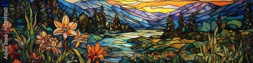 Wallpaper Mural Stained Glass Window Landscape 19th Century American Style Torontodigital.ca