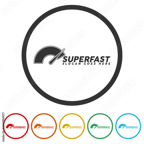 Super fast speedometer design template. Set icons in color circle buttons