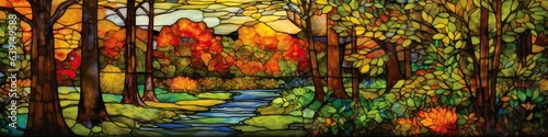 Stained Glass Window Landscape 19th Century American Style