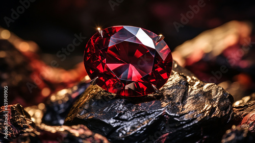 An enchanting photograph of a deep red garnet, symbolizing passion and commitment, with its facets sparkling under the light 