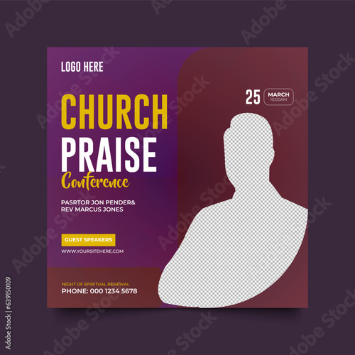 Church conference social media post, web banner, worship flyer, church banner, church flyer, square banner template