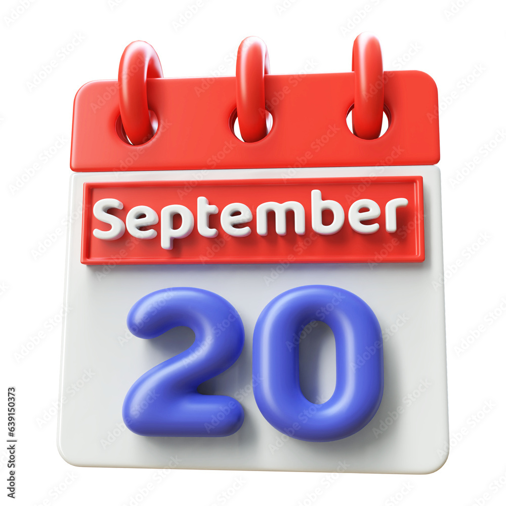 September 20 - 3d Calendar Icon Render Red September 20 - 3d Calendar Icon Render Red