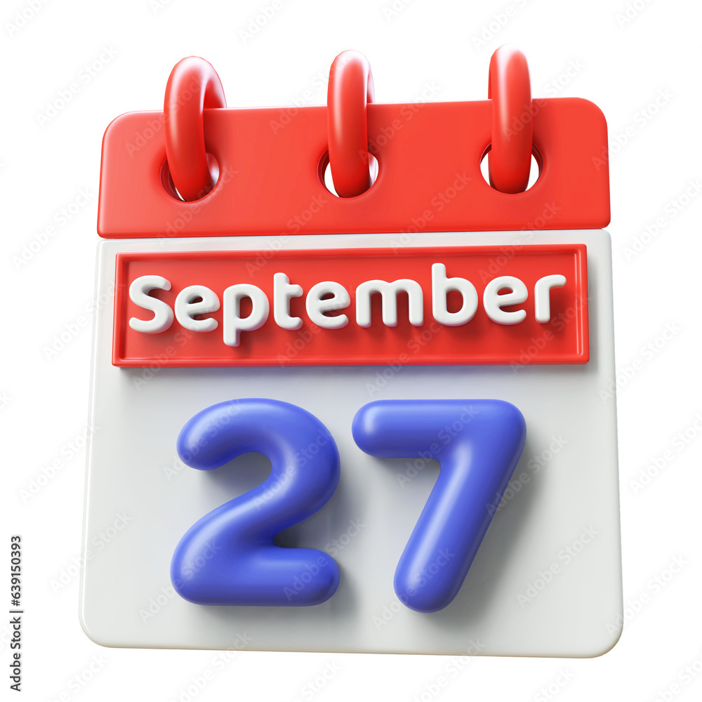 September 27 - 3d Calendar Icon Render Red September 27 - 3d Calendar Icon Render Red