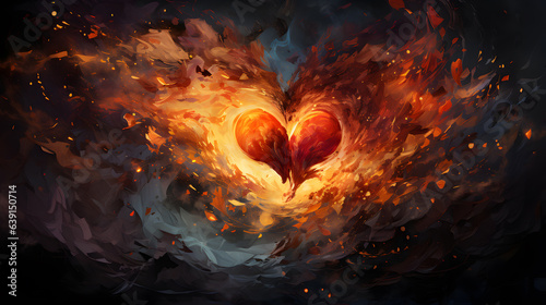 Burning heart. Fire in the form of a heart. Illustration