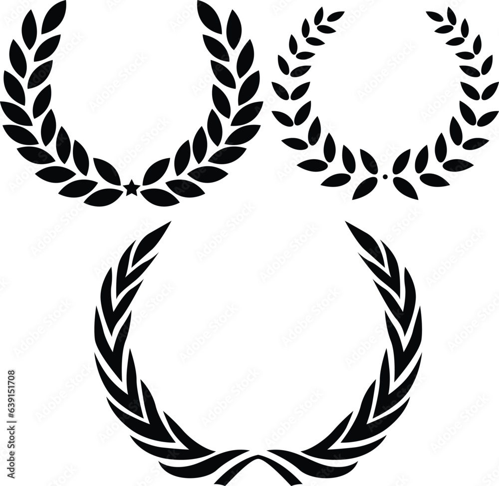 Black signs with laurel wreath. Silhouettes label frame vector design elements.	
