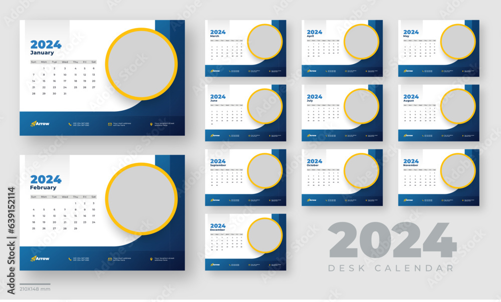 Desk calendar 2024 planner template, corporate desk calendar schedule