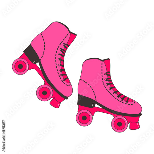 Fashion pink roller skates. Pair of Shoes for Skating 80s, 90s. Vintage Rollerblades. photo