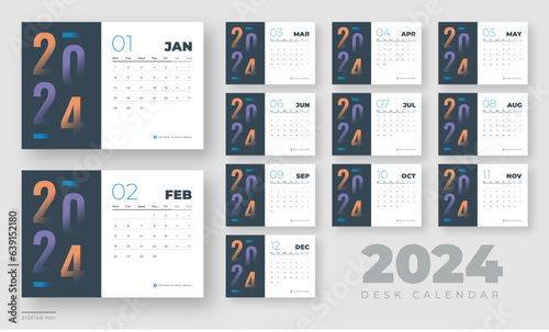 Desk calendar 2024 planner template, corporate desk calendar schedule 2024 monthly planner template