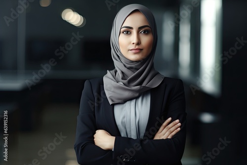 Proud Muslim businesswoman in the office. AI generative