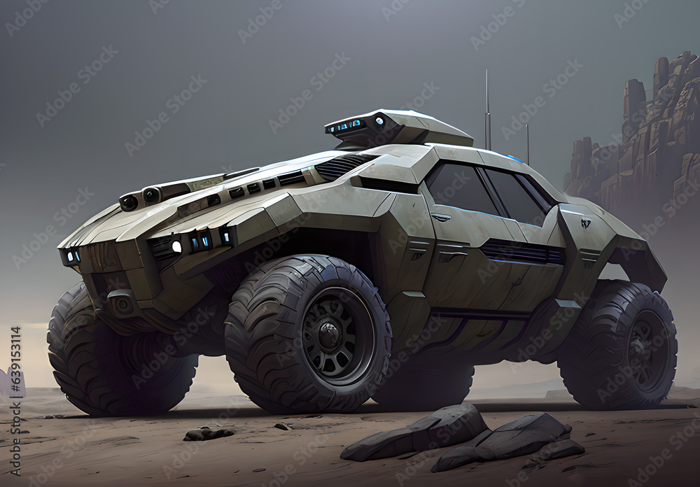 Obraz premium Future combat vehicle concept cyberpunk style, Generative AI