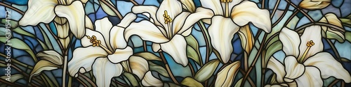 Stained Glass Window Floral garden 19th Century American Style