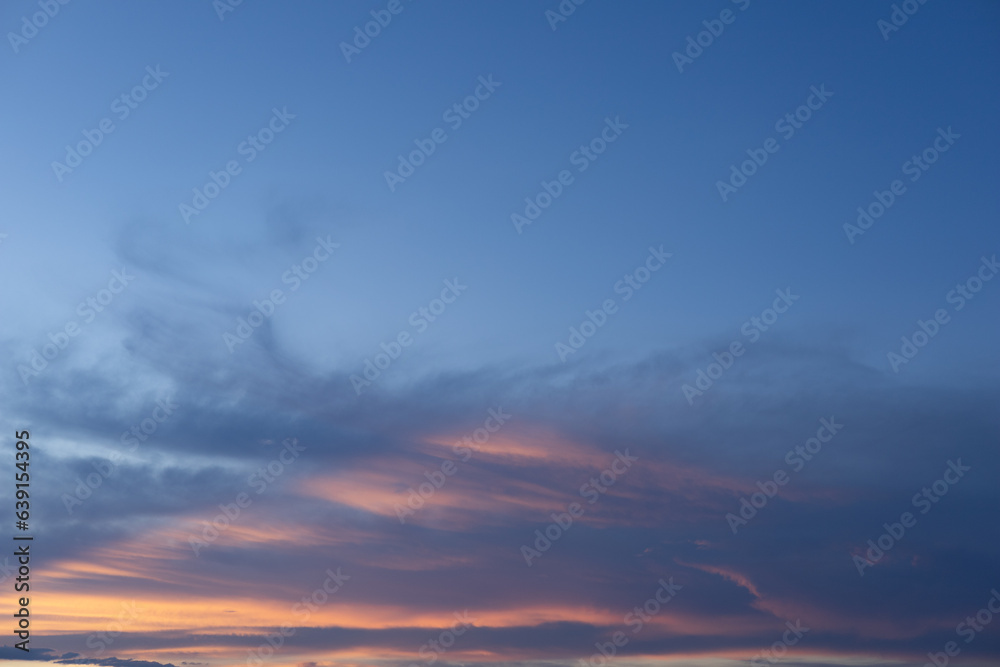 sunset sky background concept view above the horizon Evening sunset sky and morning sunrise. Country house. Empty beautiful sky. Landscape.