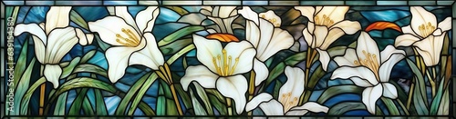 Stained Glass Window Floral garden 19th Century American Style