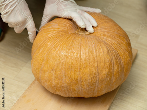 pumpkin on a chopping board