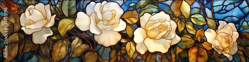 Stained Glass Window Floral garden 19th Century American Style © Kat