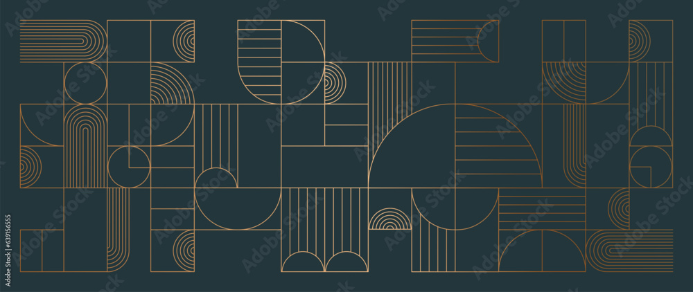 Luxury geometric gold line art and art deco background vector. Abstract geometric frame and elegant art nouveau with delicate. Illustration design for invitation, banner, vip, interior, decoration.