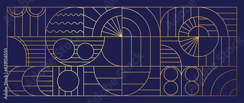 Luxury geometric gold line art and art deco background vector. Abstract geometric frame and elegant art nouveau with delicate. Illustration design for invitation, banner, vip, interior, decoration.