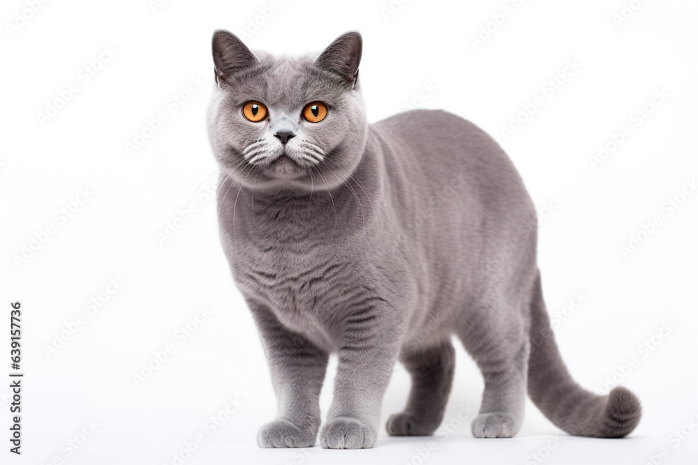A British Shorthair Cat isolated on white plain background