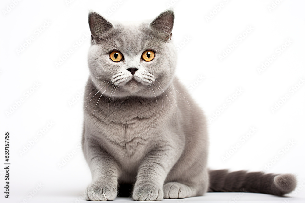 A British Shorthair Cat isolated on white plain background