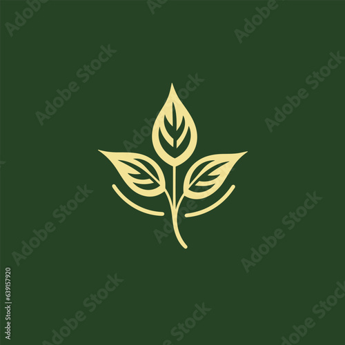 Vegan restaurant yellow logo. Fresh food. Organic ingredient. Leaf symbol. Design element. Created with artificial intelligence. Ai art for corporate branding, nutrition coach, herbal product