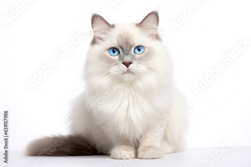 A Ragdoll Cat isolated on white plain background