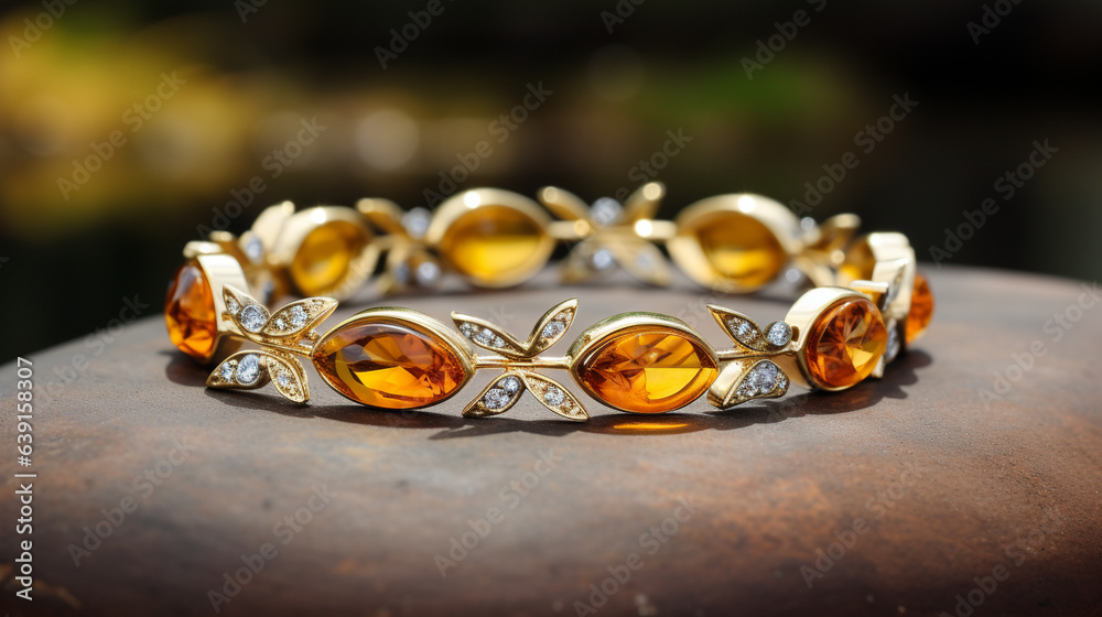 A captivating photograph of a delicate amber bracelet, beautifully showcasing its translucent quality and soothing earthy tones A captivating photograph of a delicate amber bracelet, beautifully showcasing its translucent quality and soothing earthy tones