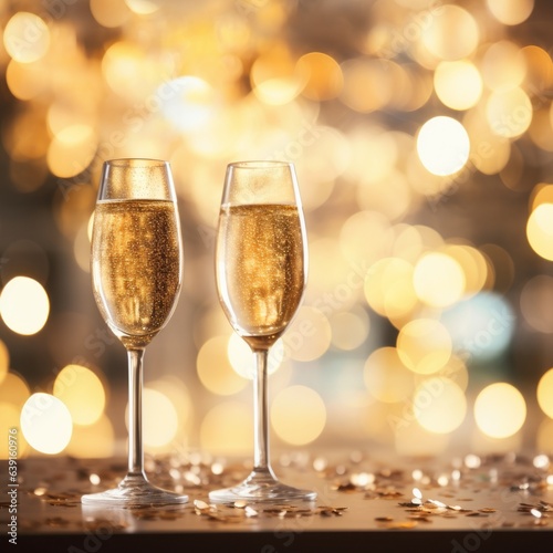 Two glasses of champagne on a blurred background. Generative AI