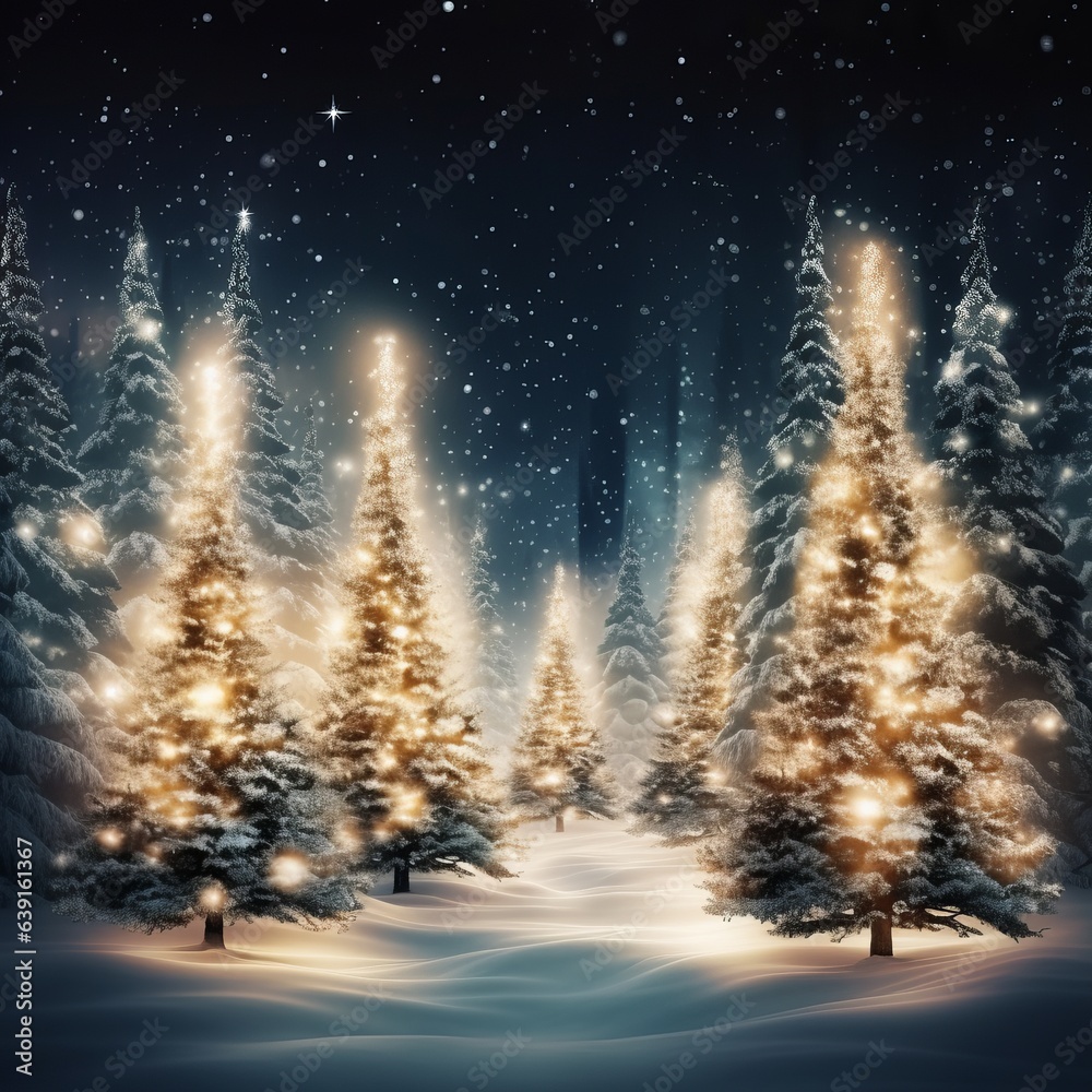 Christmas in a magical winter forest. Generative AI
