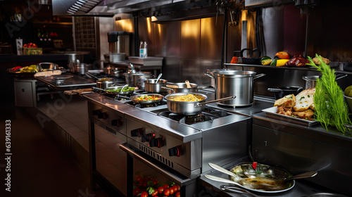Empty restaurant kitchen with professional equipment