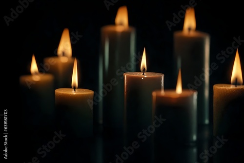 Spooky candles, ghostly large scale in a faintly lit setting. Creative resource, AI Generated