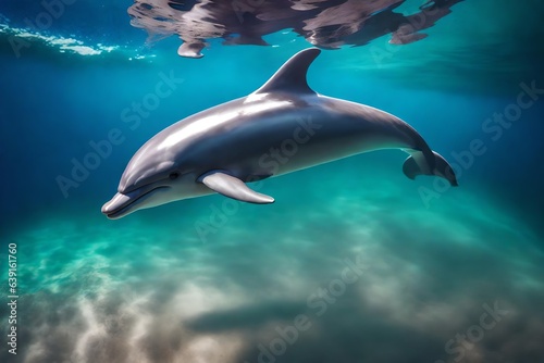 A lively dolphin captured with dynamic submerged tints. Creative resource, AI Generated © DEER FLUFFY