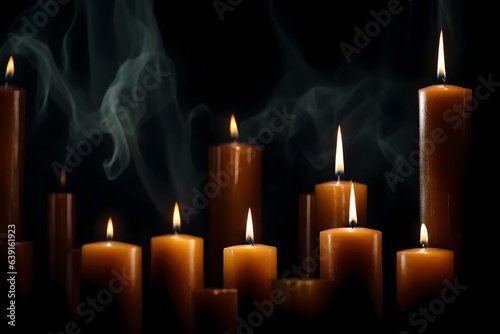 Spooky candles, spooky sweeping scale in a faintly lit setting. Creative resource, AI Generated