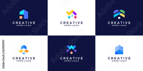 Set of colorful home roof logo design template