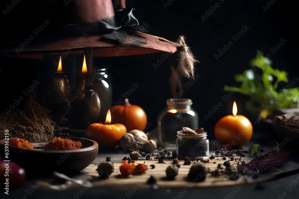 Witch's fixings, charming tremendous scale highlighting charmed unpretentious components. Creative resource, AI Generated