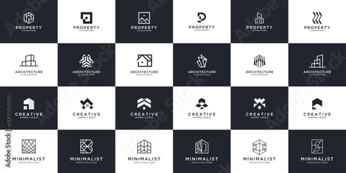 Set of abstract building logo design template. Architecture, real estate, construction element