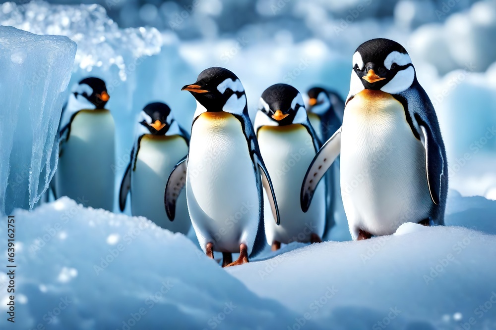 Obraz premium Delightful penguins, a polar favoring, portrayed in chilly wonderland tremendous scale. Creative resource, AI Generated