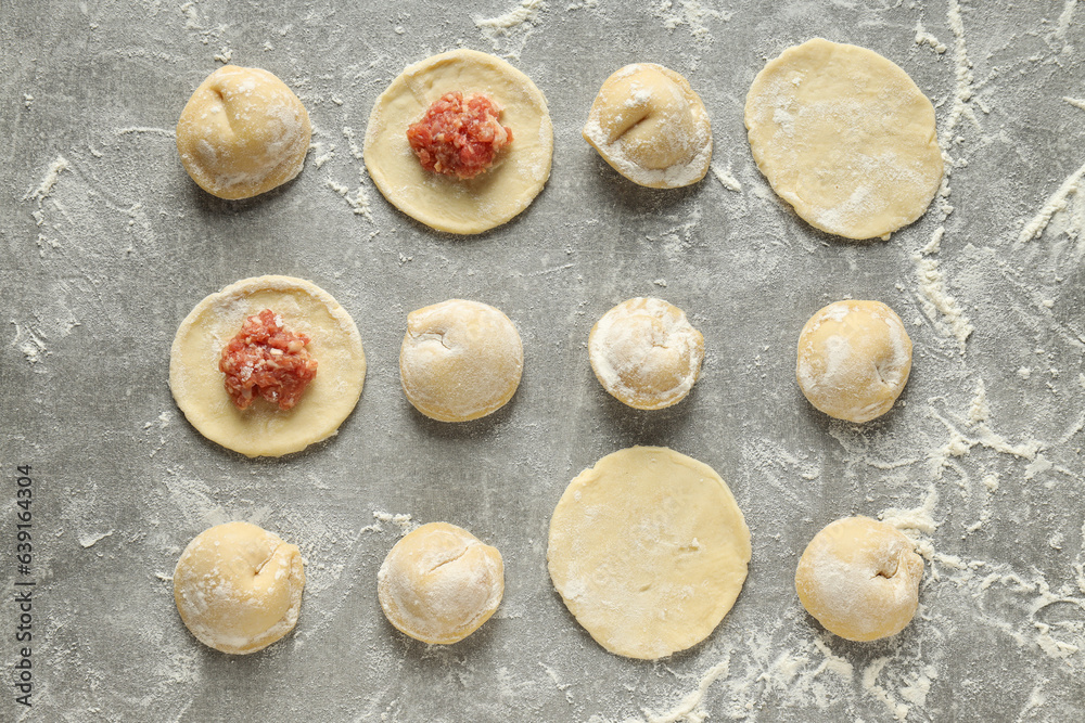 Cooking home food concept with raw dumplings Cooking home food concept with raw dumplings