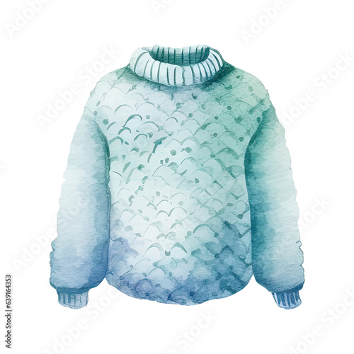 watercolor blue sweater, cozy winter clothing clip art preview