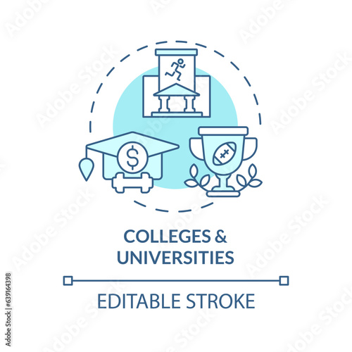 2D editable colleges and universities blue thin line icon concept, isolated vector, illustration representing athletic scholarship.