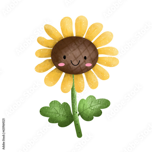 Beautiful Sunflower,floral,Flower,plant,flora,nature,watercolor,cartoon character,cute,icon ,vector, illustration,hand drawn