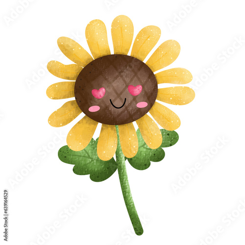 Sunflower in love,floral,Flower,plant,flora,nature,watercolor,cartoon character,cute,icon ,vector, illustration,hand drawn