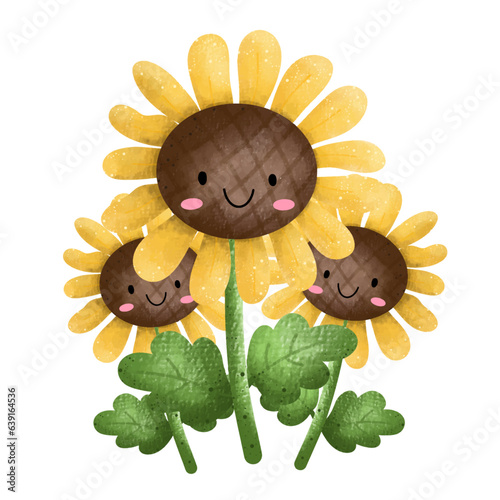 Beautiful Sunflowers,floral,Flower,plant,flora,nature,watercolor,cartoon character,cute,icon ,vector, illustration,hand drawn