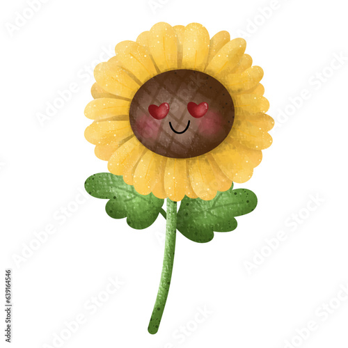 Sunflower in love,floral,Flower,plant,flora,nature,watercolor,cartoon character,cute,icon ,vector, illustration,hand drawn