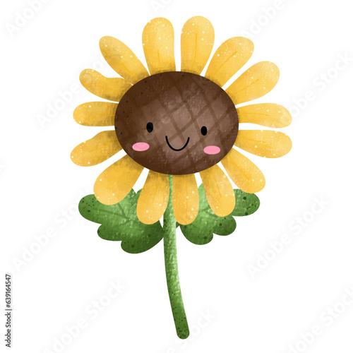 Cute Sunflowers,floral,Flower,plant,flora,nature,watercolor,cartoon character,cute,icon ,vector, illustration,hand drawn