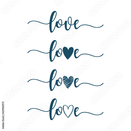 Love with doodle hearts as script fonts svg cut file. Isolated vector illustration.