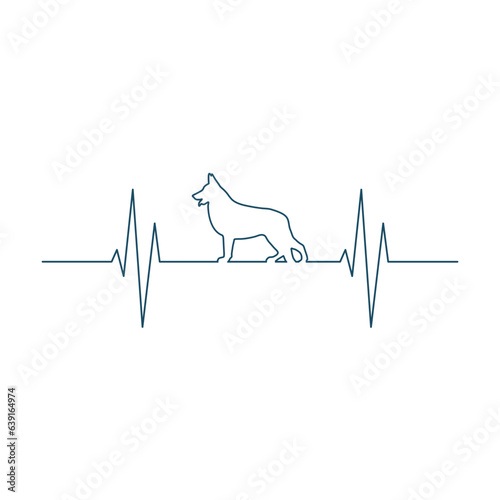 German shepherd dog on heart beat line svg cut file. Isolated vector illustration.