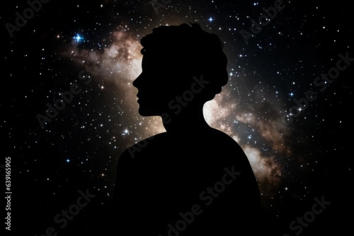 Silhouette man galaxy sky. Generate Ai