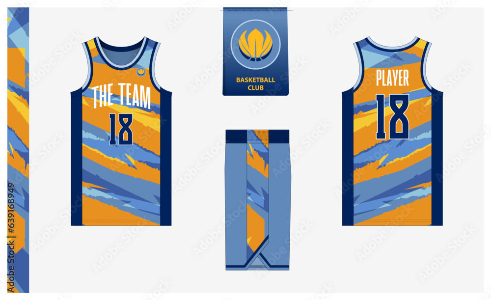Fototapeta premium Basketball uniform mockup template design for sport club. Basketball jersey, basketball shorts in front and back view. Basketball logo design. 